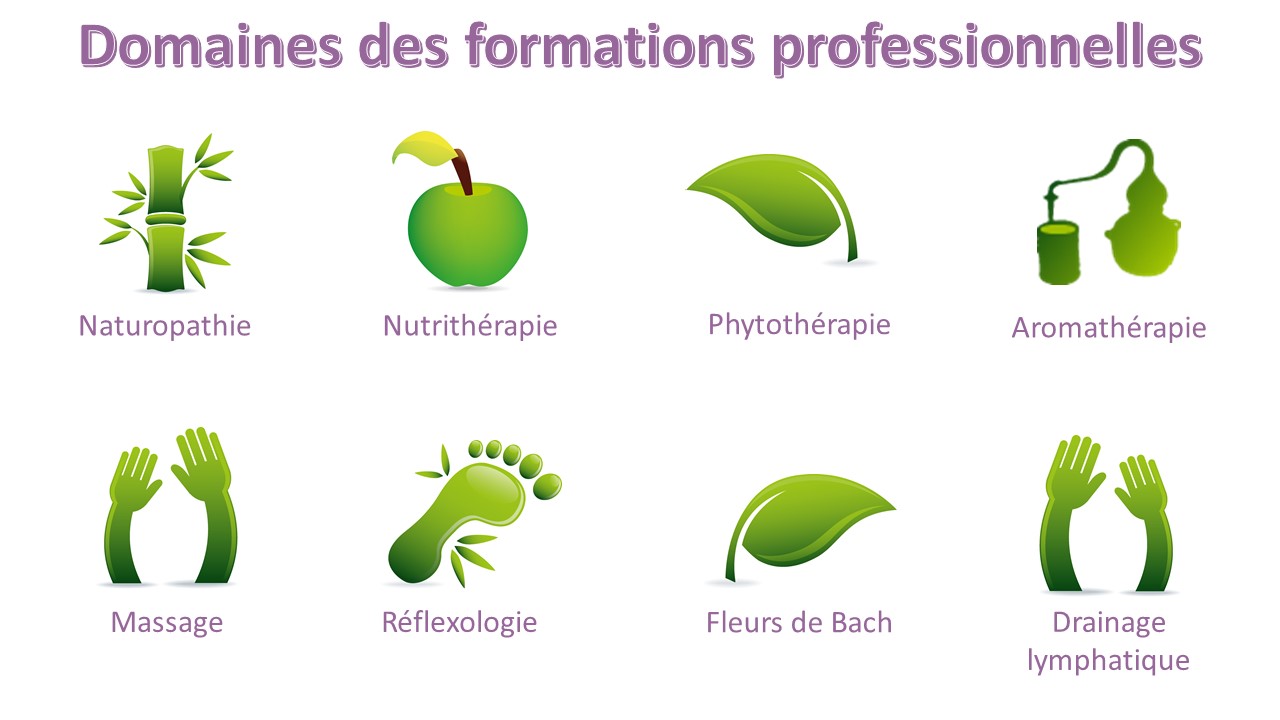 Domaines de formation : naturopathie, nutrition, phytothérapie, réflexologie, massages